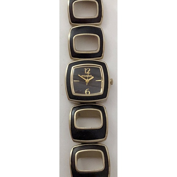 WOMEN'S FOSSIL QUARTZ WRIST WATCH DARK FAUX WOOD ACCENTS GOLD TONE TONED RARE - Picture 11 of 12